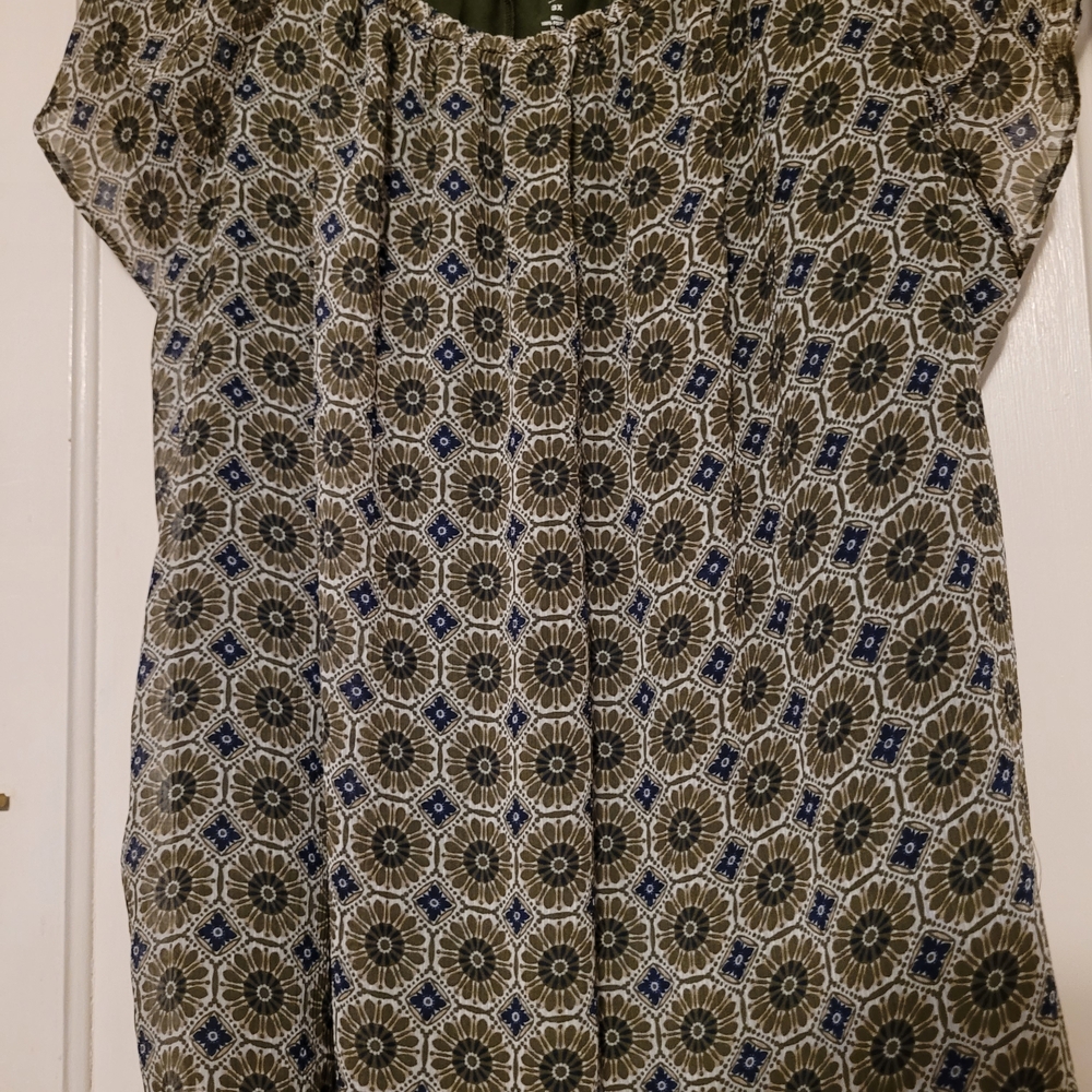 St. John's Bay Olive and Navy Floral Blouse